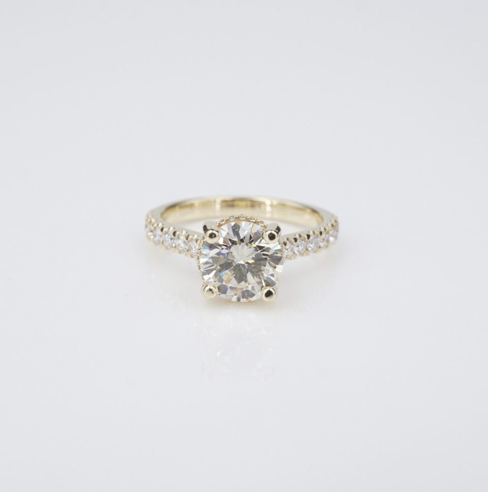 Diamond Hidden Halo Engagement Ring Size 6.5 2.25ctw RBC 14k Yellow Gold, view 2