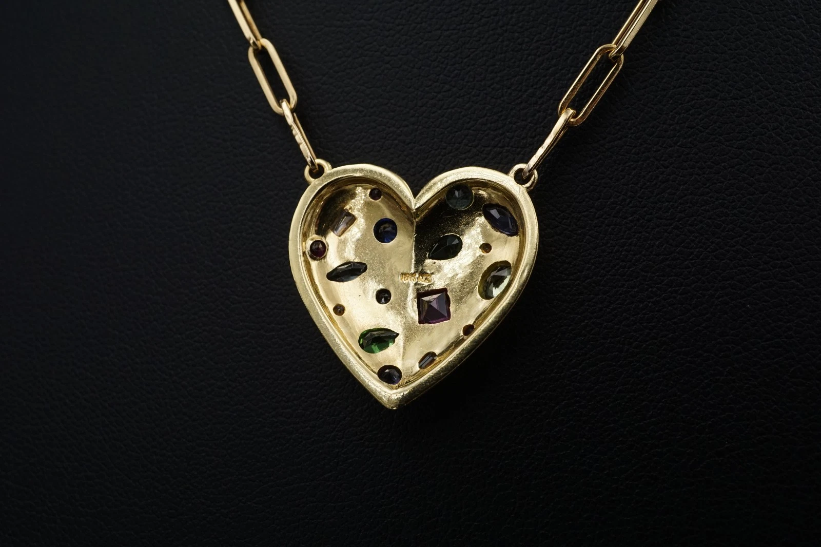 Designer Lauren K 18k Yellow Gold Heart Cluster Gem Pendant Necklace 18", view 8