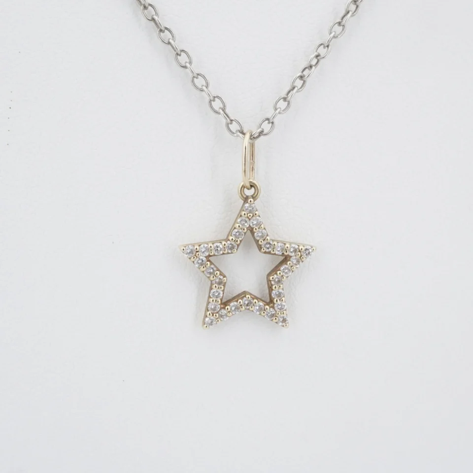 Sonja Picard 14k Gold Sterling Diamond Destiny Star Necklace 23" CO1273
