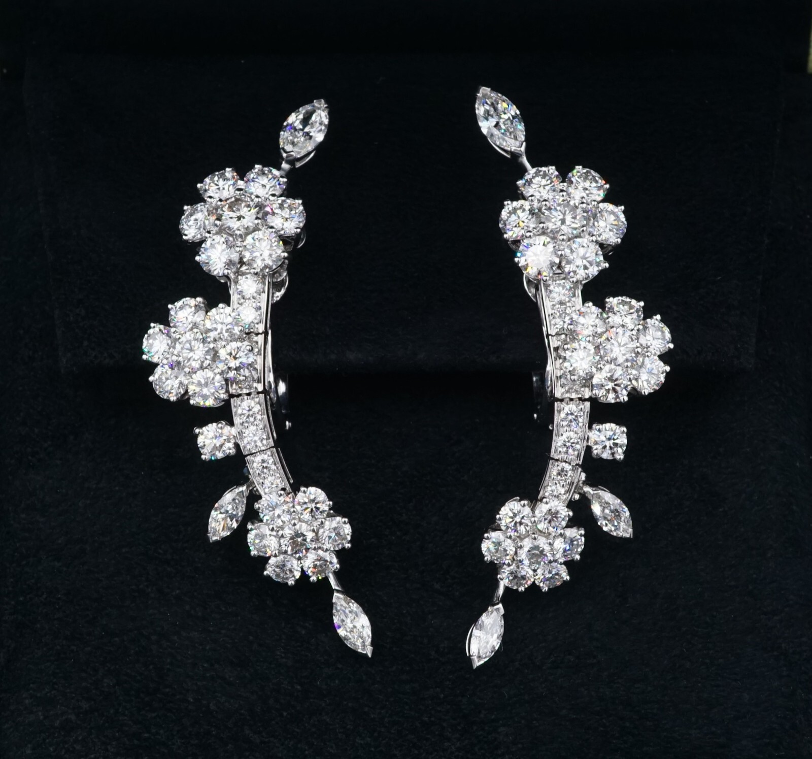 Van Cleef Arpels Folie de Pres Flower Diamond Earrings 18k 2" w/ Box, view 1