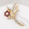 Vintage Platinum 18k Gold 9.5cttw Garnet Diamond OEC Floral Pin Brooch 3", view 1