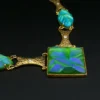 Vintage 18k Carved Blue Favrile Glass Diamond Suite 1.4ctw Yellow Gold, view 6