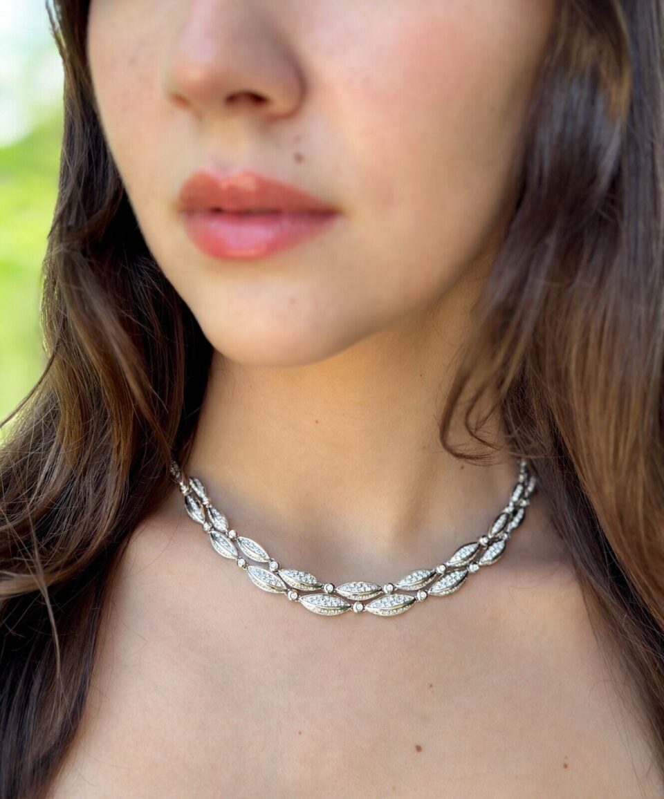 18k Diamond Necklace Bracelet Suite White Gold Salvini 8.5 ctw Italy shown worn