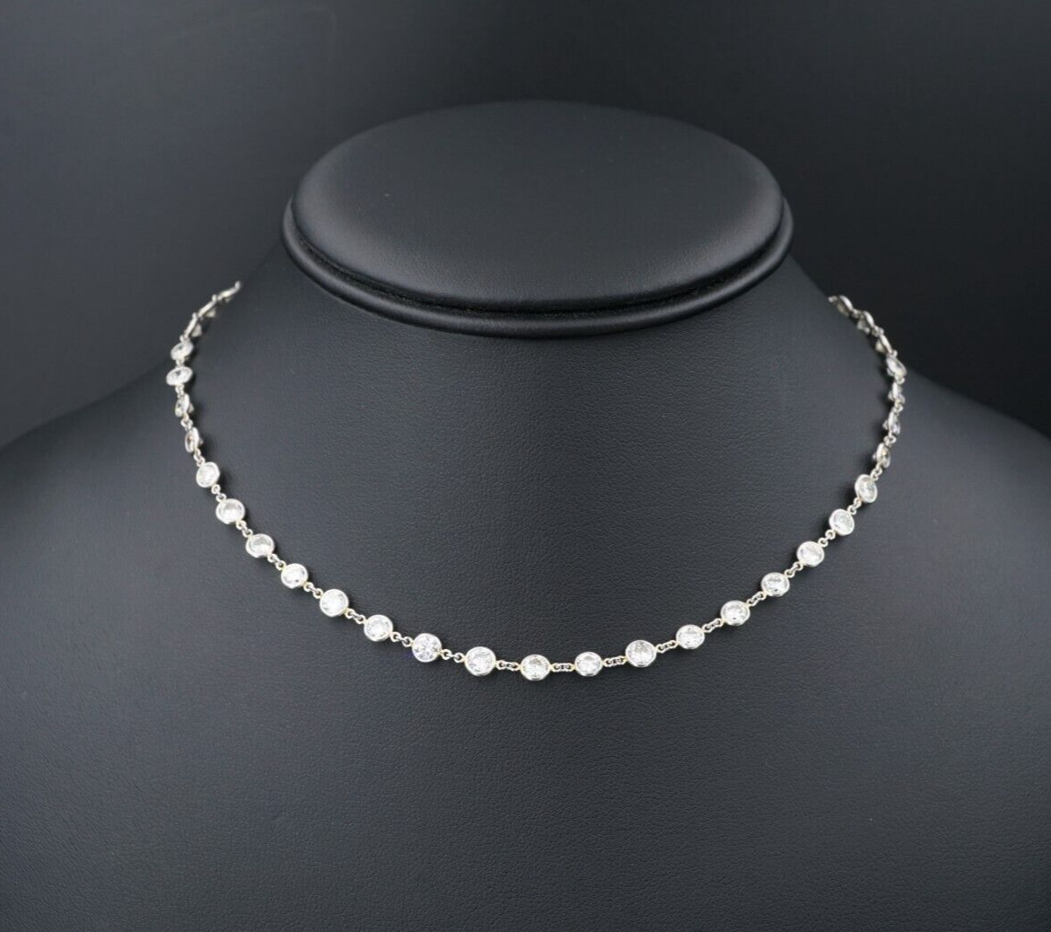 Platinum Diamond Station Necklace 9 carats Bezel Set 15" DBTY, view 4