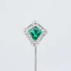 Platinum Colombian Emerald Natural OMC Diamond Stick Pin Antique Hat Pin, view 6