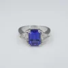 Tanzanite Diamond Cocktail Ring 14k White Gold 3-Stone 3ct Band Size 6, view 4