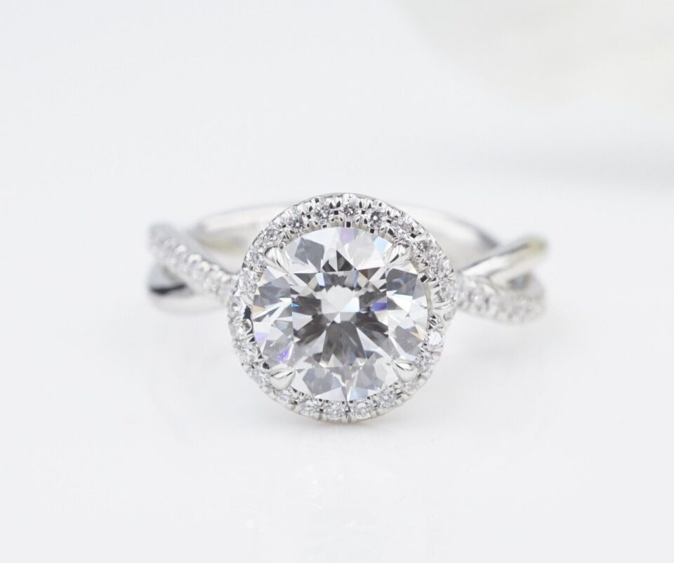 David Yurman Lanai Diamond Halo Engagement Ring Platinum 1.5ct F VS1 GIA, view 3