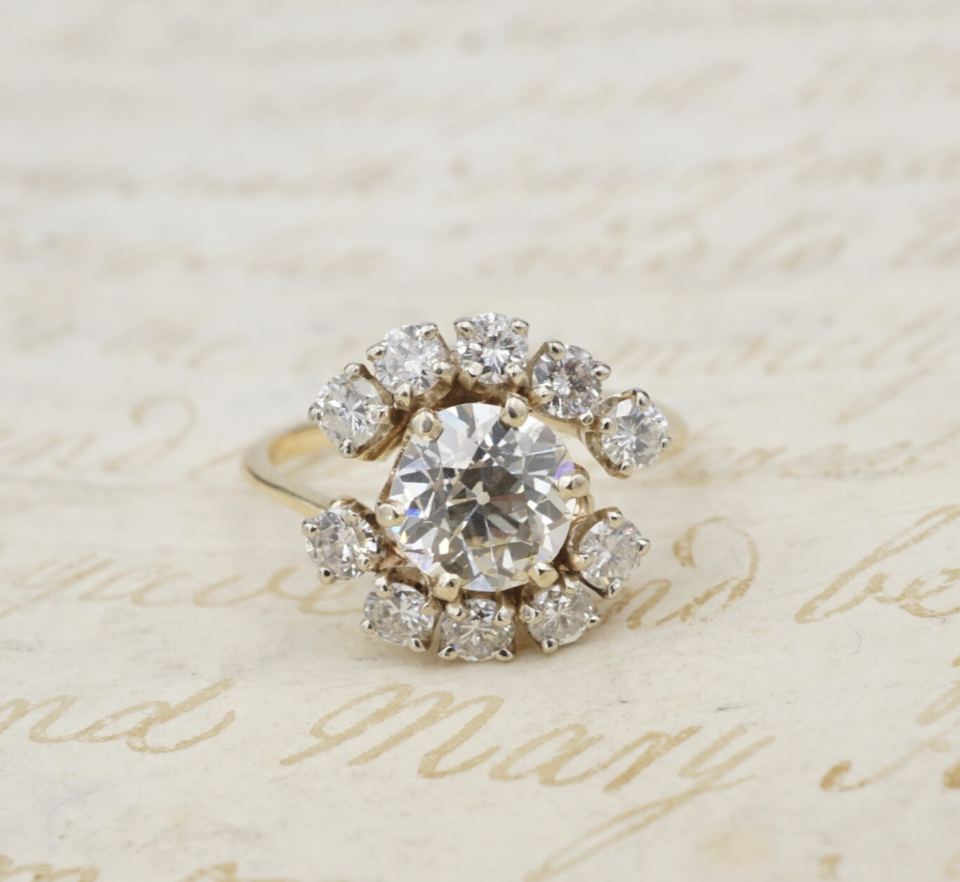 Vintage 14k Diamond Engagement Ring 1.5ct Yellow Gold Bridal Set Sz 6.5 CO1235