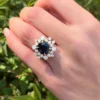 Vintage Sapphire Diamond Halo Ring Natural Blue 18k Yellow Gold 6.5 ctw, view 3