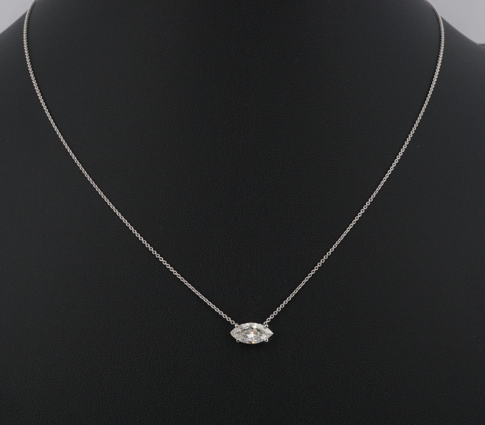 14k Natural Diamond Pendant Necklace Solitaire 1.5ct Marquise Cut 16"-18", view 4