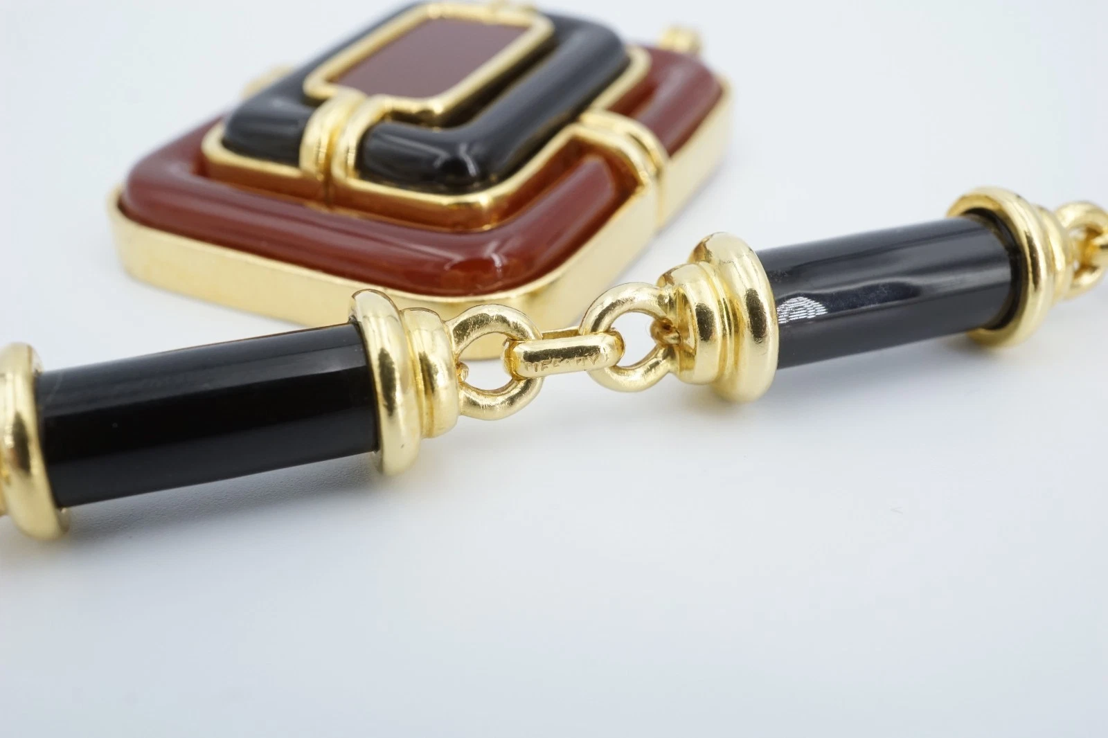 Tiffany Co 18k Carved Carnelian Onyx Inlay Pendant Necklace 28" Rare, view 11