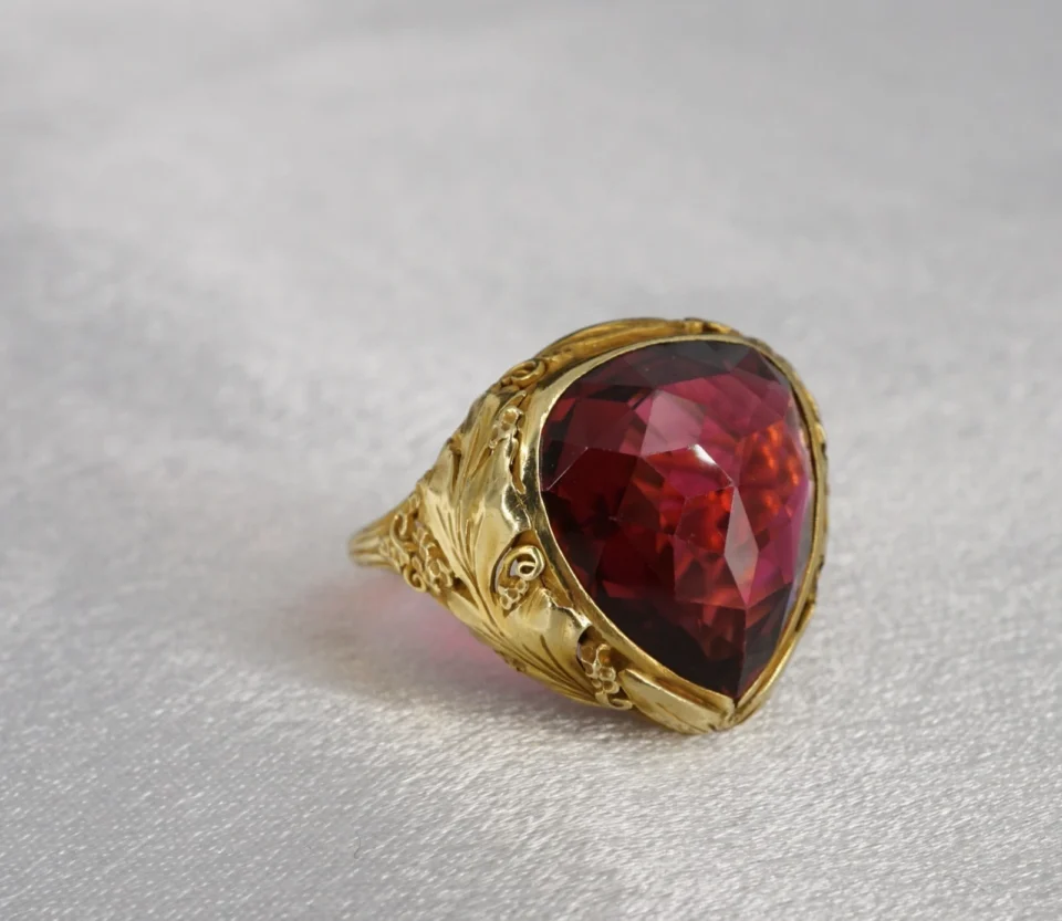 12ct Rubellite Tourmaline Cocktail Ring 18k Yellow Gold Size 7.5 Estate RG5337