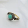 1870s French Renaissance Revival Black Enamel Diamond Turquoise Ring Sz 6, view 3