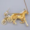 Trotting Horse and Sulky Driver Brooch Vintage 18K Gold Platinum Diamond, view 3