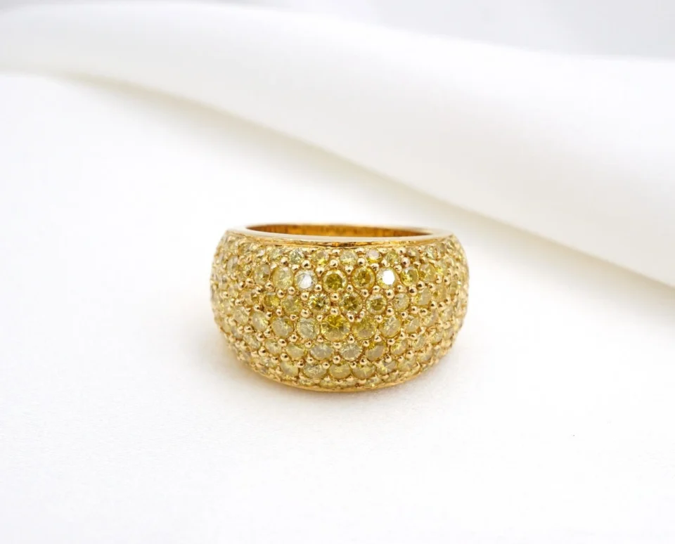 Pave Natural Yellow Diamond Ring 18k Yellow Gold 2.5ctw Size 7 GIA RG5278