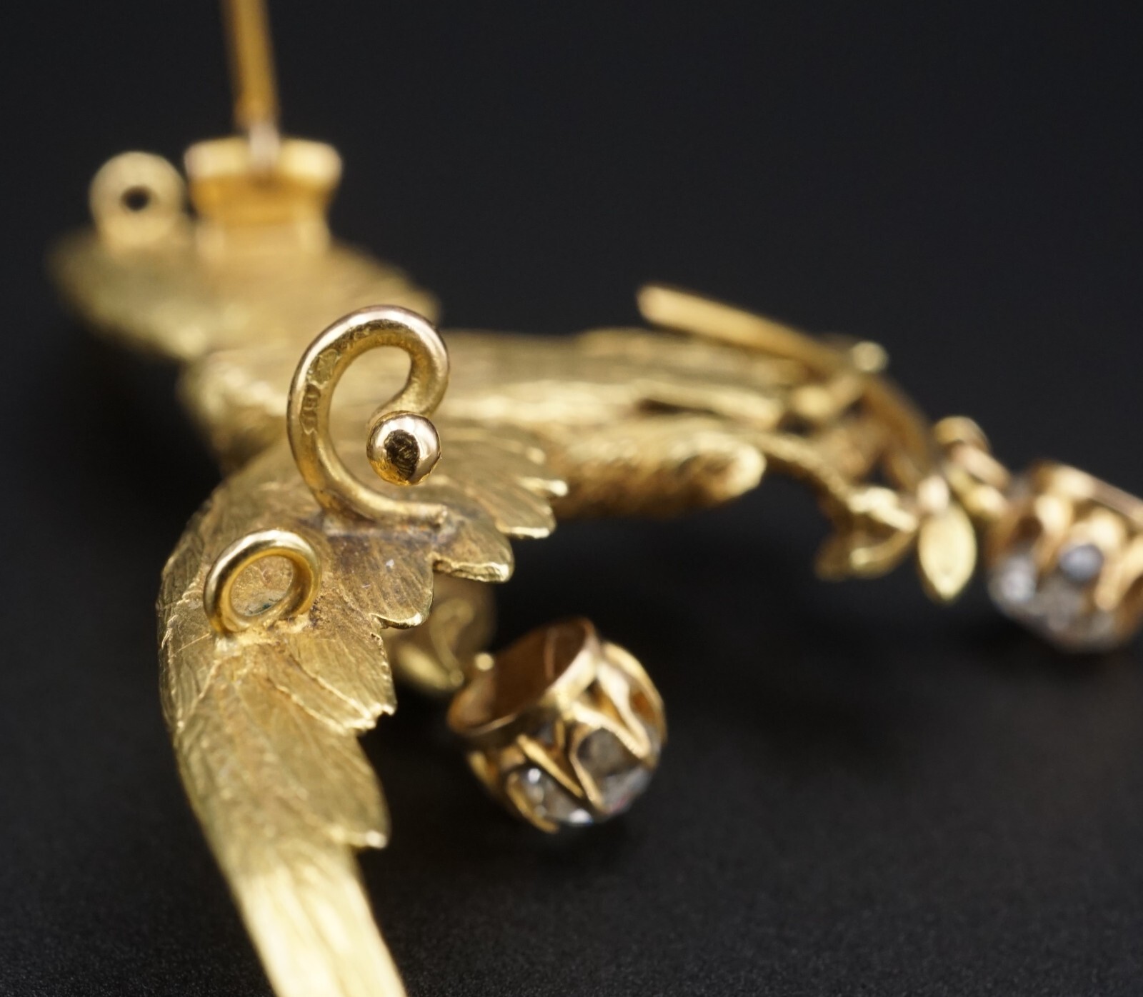 Impressive Antique French Eagle 18k Gold 1ct Mine Cut Diamond 3D Brooch 3", view 6