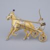 Trotting Horse and Sulky Driver Brooch Vintage 18K Gold Platinum Diamond, view 1