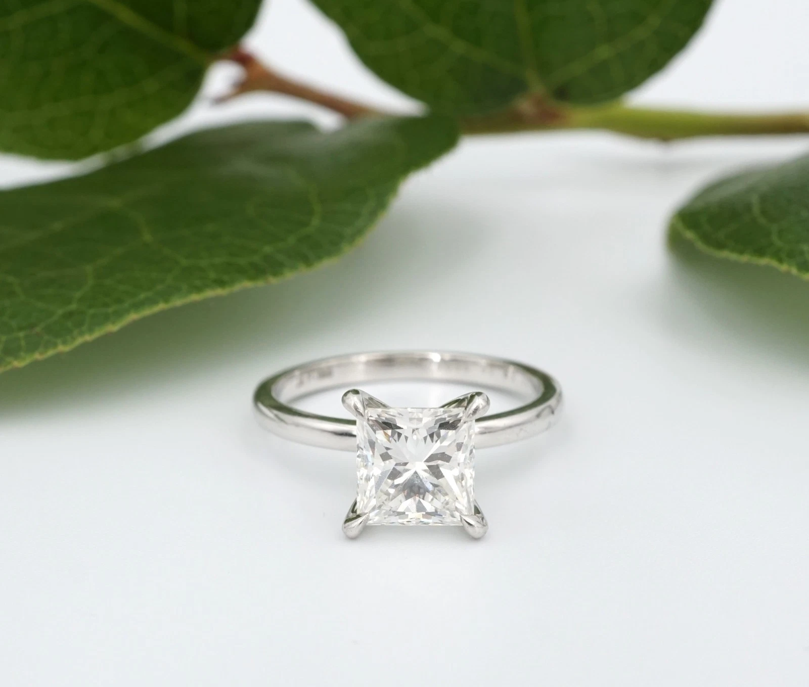 2ct Natural Diamond Engagement Ring Princess Cut Platinum Size 7 AGS H VS, view 2