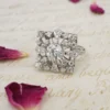 Antique 18K Old Mine Diamond Halo Ring White Gold 2.3 ctw Sz 6.5 Square, view 5
