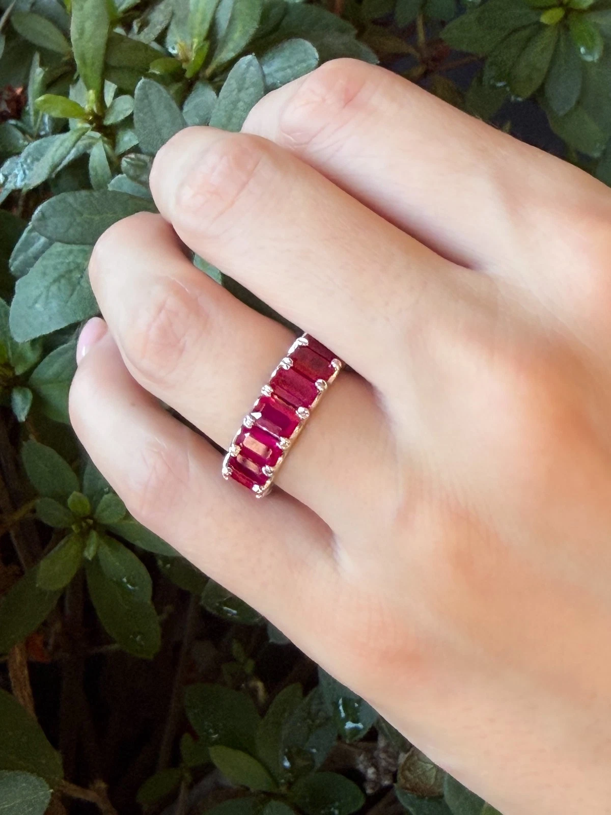 Ruby Eternity Band Stacker Ring 8.7ctw Emerald Platinum Size 6.5 Wide, view 6