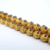 18k Sapphire Textured Thistle Link Bracelet Yellow Gold 7" Triple Row, view 3