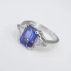 Tanzanite Diamond Cocktail Ring 14k White Gold 3-Stone 3ct Band Size 6, view 9