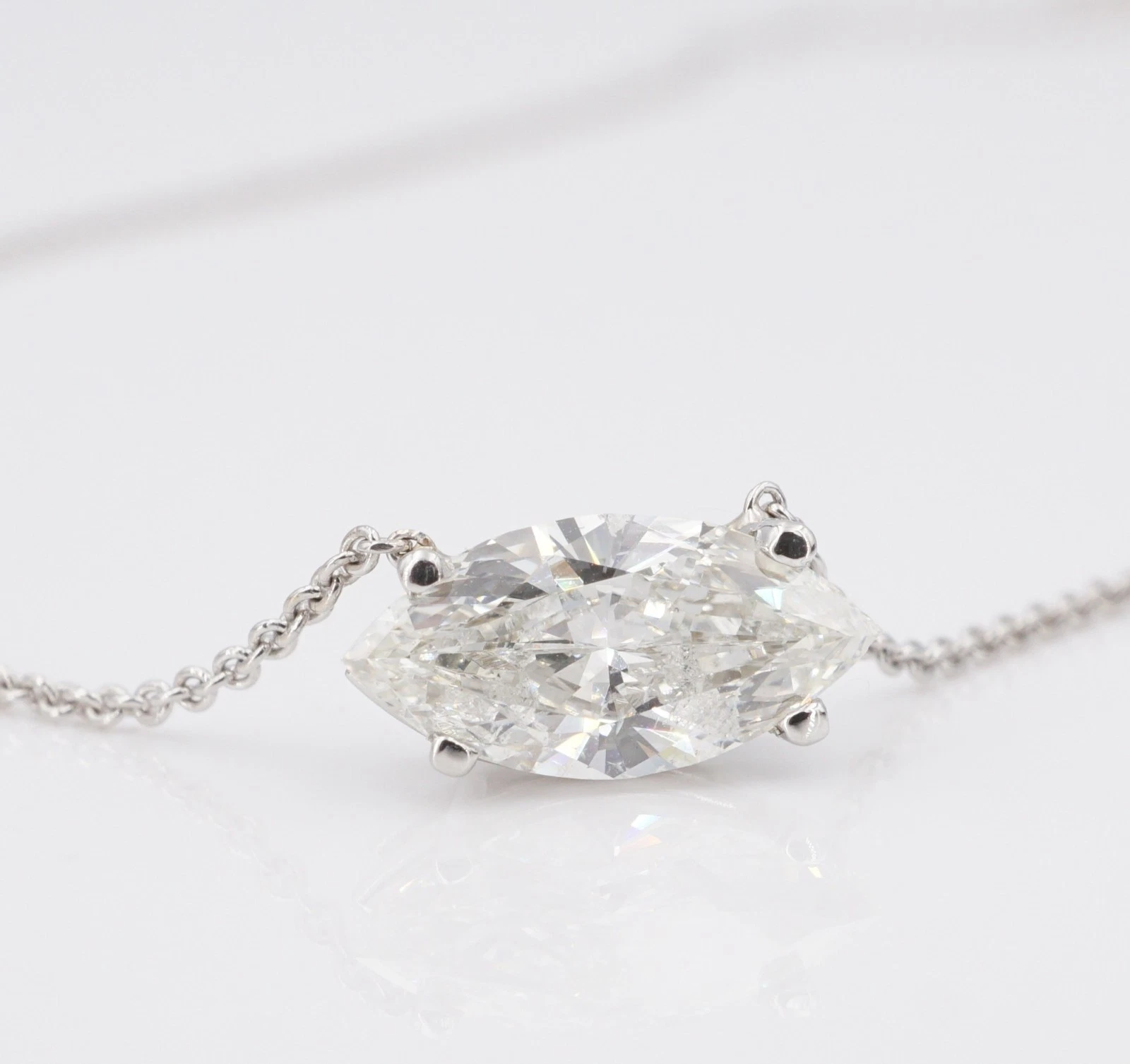 14k Natural Diamond Pendant Necklace Solitaire 1.5ct Marquise Cut 16"-18", view 3