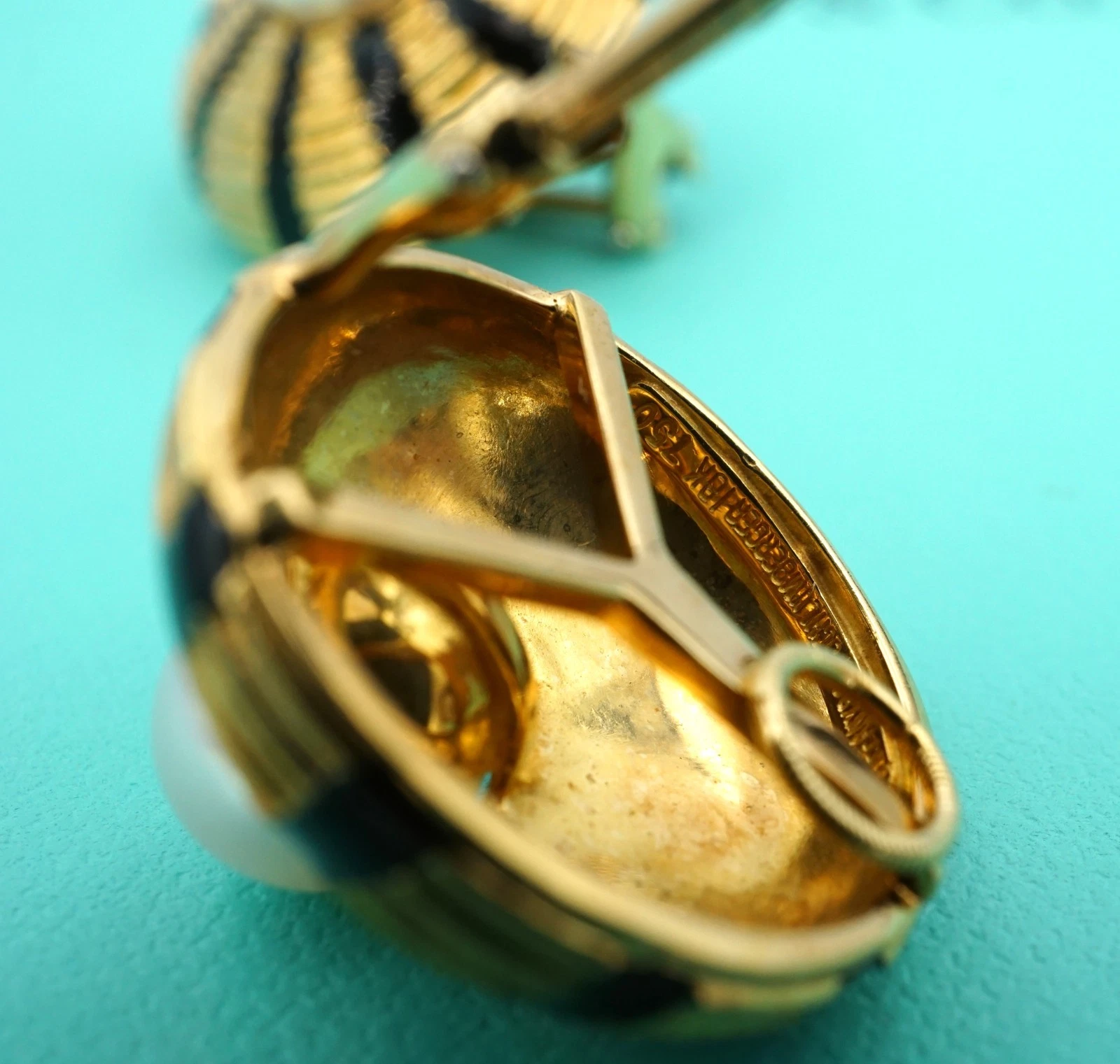 Tiffany Schlumberger Earrings 18k Gold Taj Mahal Pearl Enamel 0.9" 24g, view 5