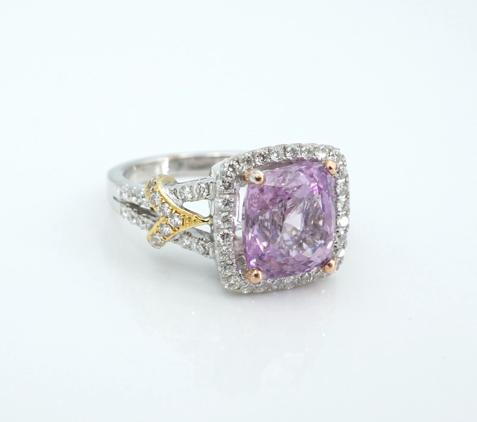 18k Pink Sapphire Diamond Halo Engagement Ring Tri Gold Size 7, view 5
