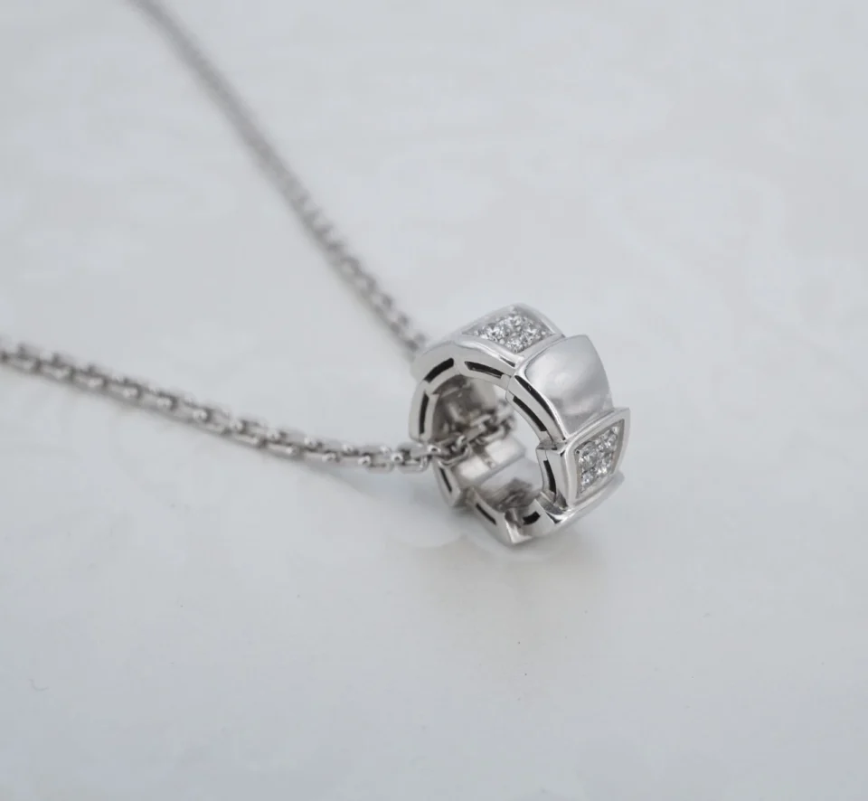 Bvlgari Diamond Serpenti Viper 18k White Gold Pendant Necklace 18" CO1292