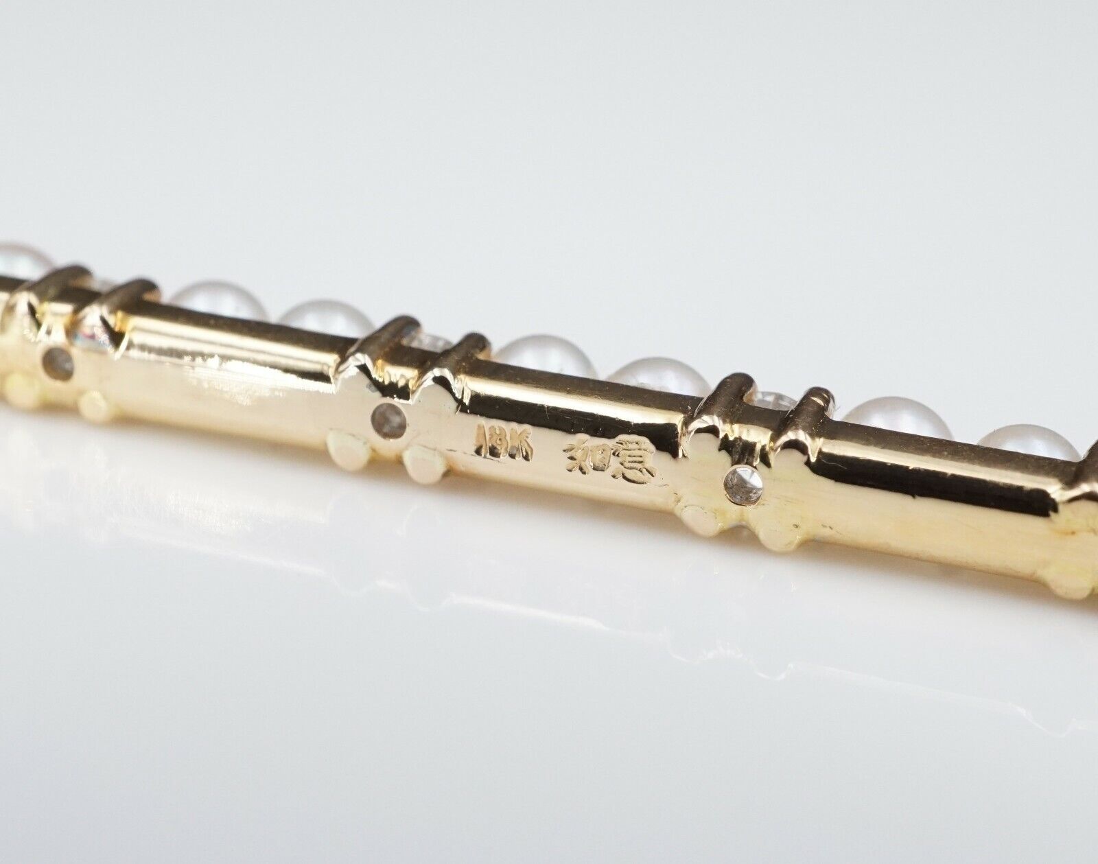 Vintage 18k Diamond Pearl Bar Pin Brooch Yellow Gold 1/2 carat 2", view 5