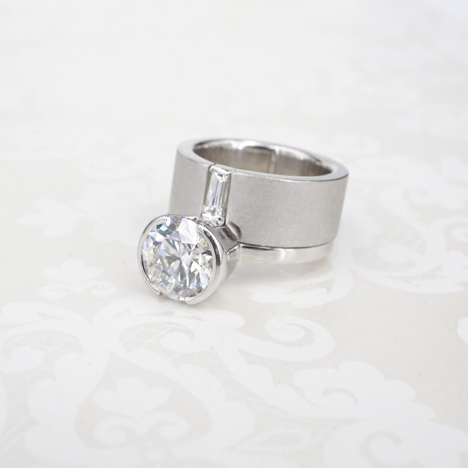 Diamond Engagement Ring Platinum 3ctw Modern Solitaire Size 5 Heavy, view 11