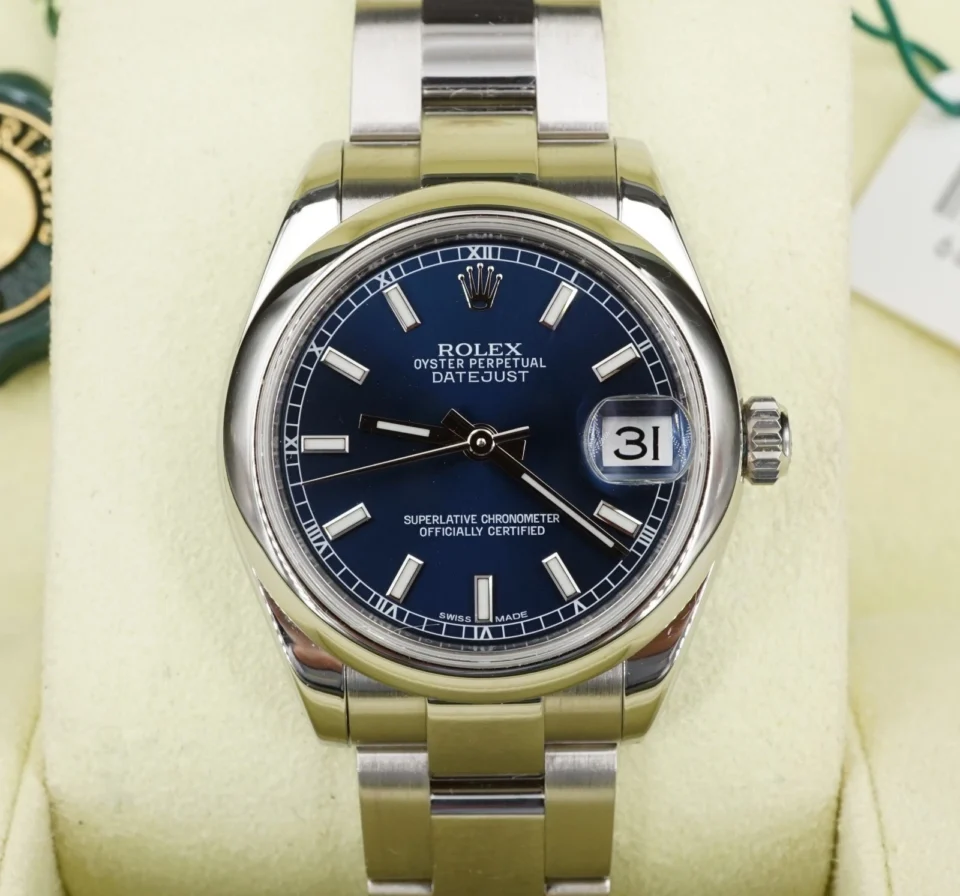 DJ31 DateJust Rolex 178240 SS Warranty 31mm Blue Dial Box Tags W1375