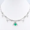 Vintage 2.5ct Colombian Emerald Diamond Bib Necklace 14k White Gold 16", view 1