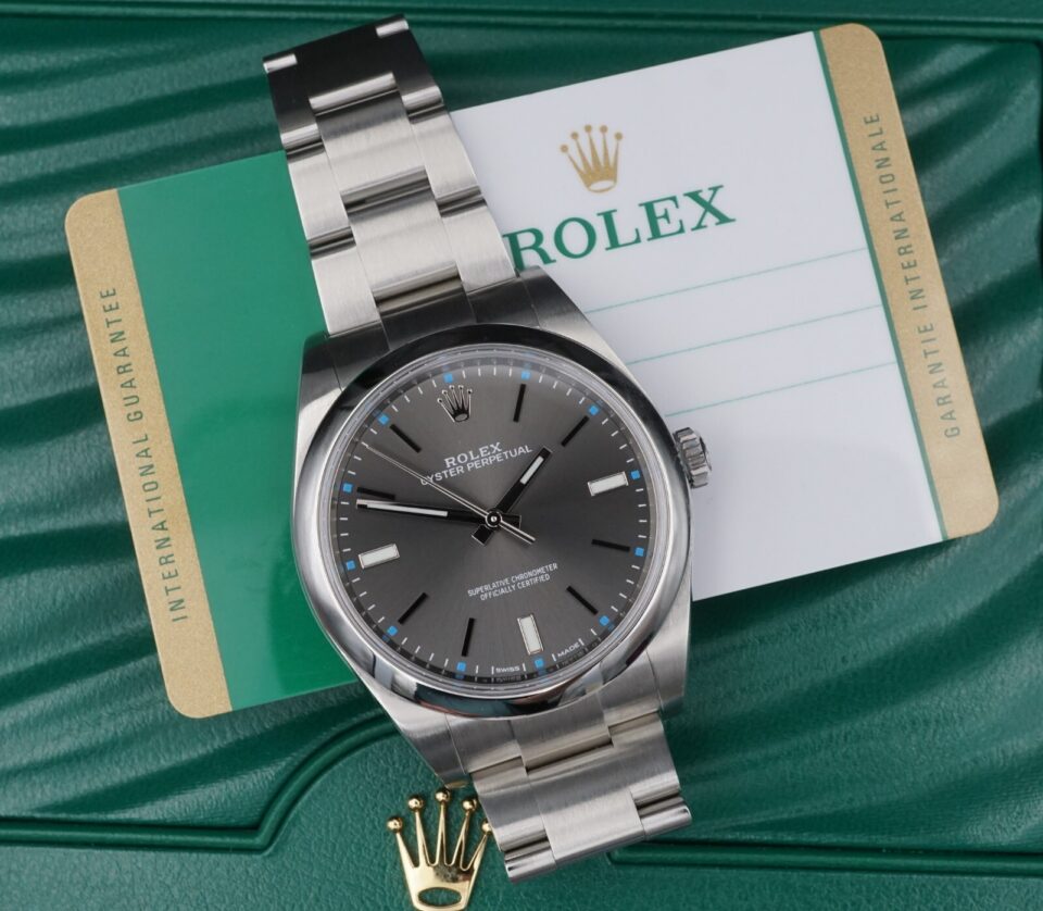 Rolex Oyster Perpetual 114300 39mm 2016 Dark Rhodium Dial Box Card W1135