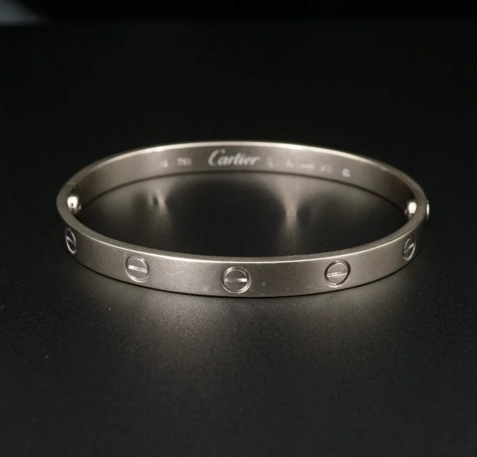Cartier LOVE Bracelet Classic 18k White Gold Sz 18 Screwdriver Pouch Cert BG956