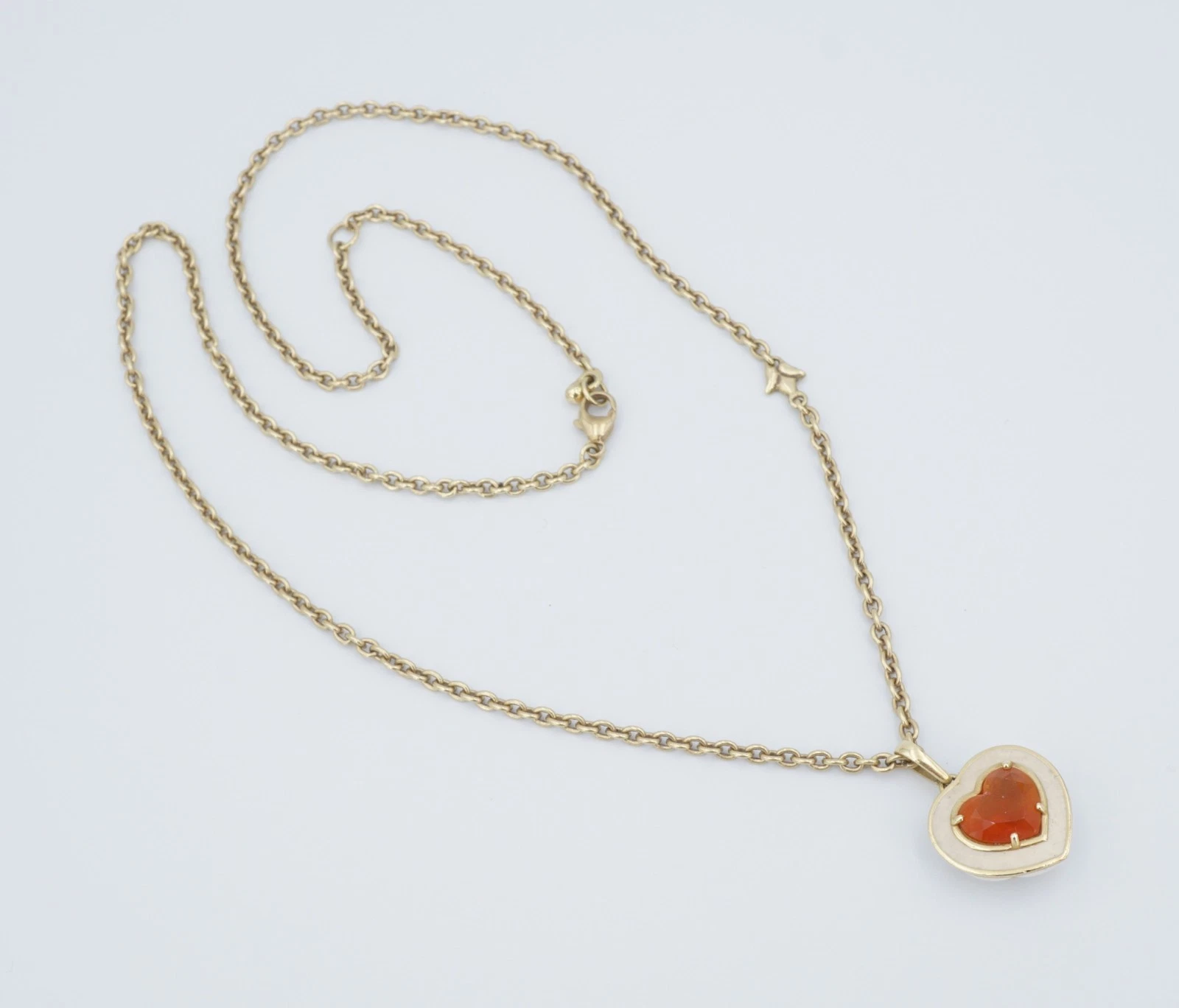 Sonja Picard 18k Gold Enamel Fire Opal Diamond Heart Necklace 24", view 8