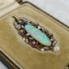 Antique 18k Opal Diamond Ruby Pendant Yellow Gold Fitted Box, view 1