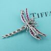 Tiffany & Co Enchant Dragonfly Platinum Ruby Diamond Pendant Brooch, view 5