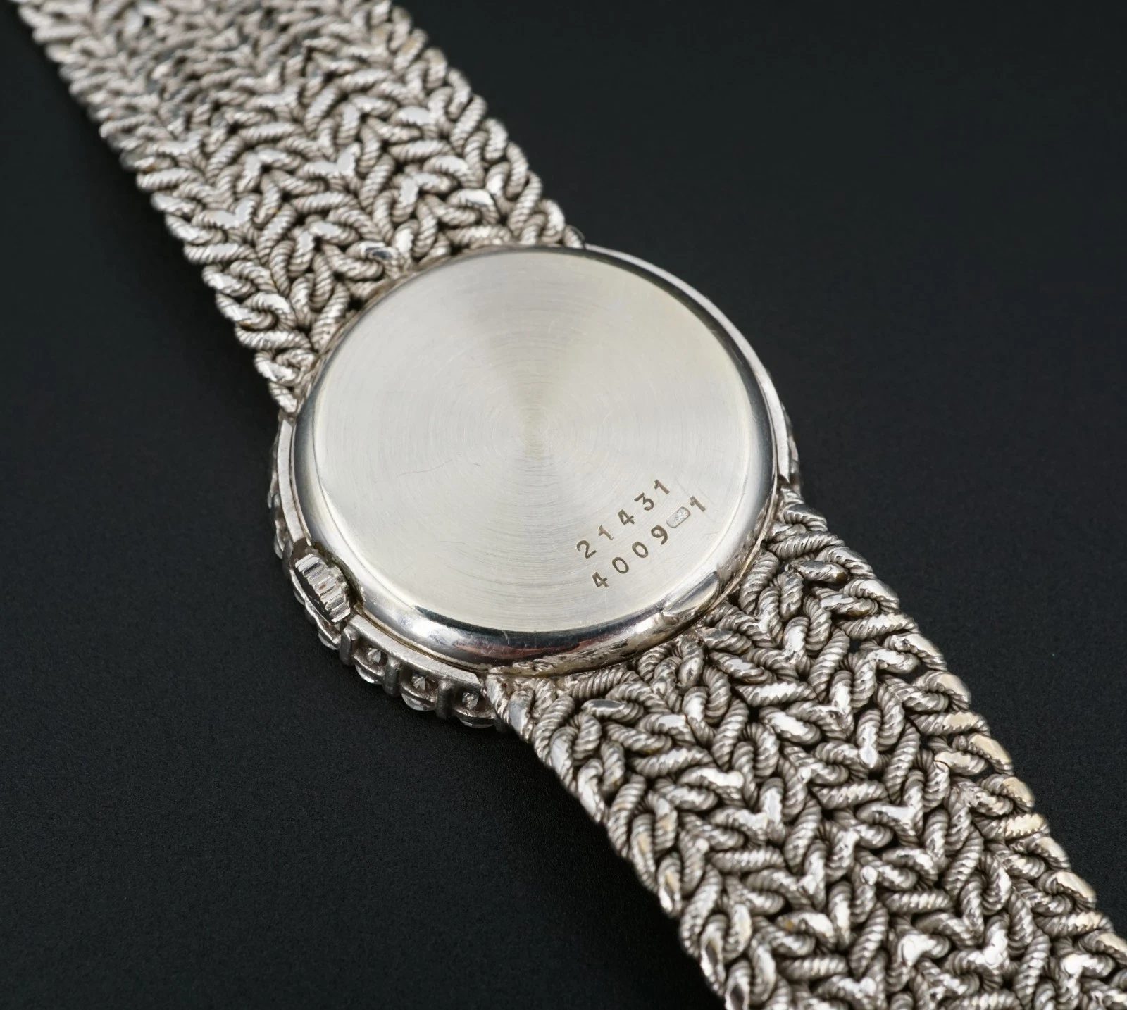 Vtg Chopard 18k Gold Black Opal Diamond Bezel Woven Cocktail Watch 27mm, view 7
