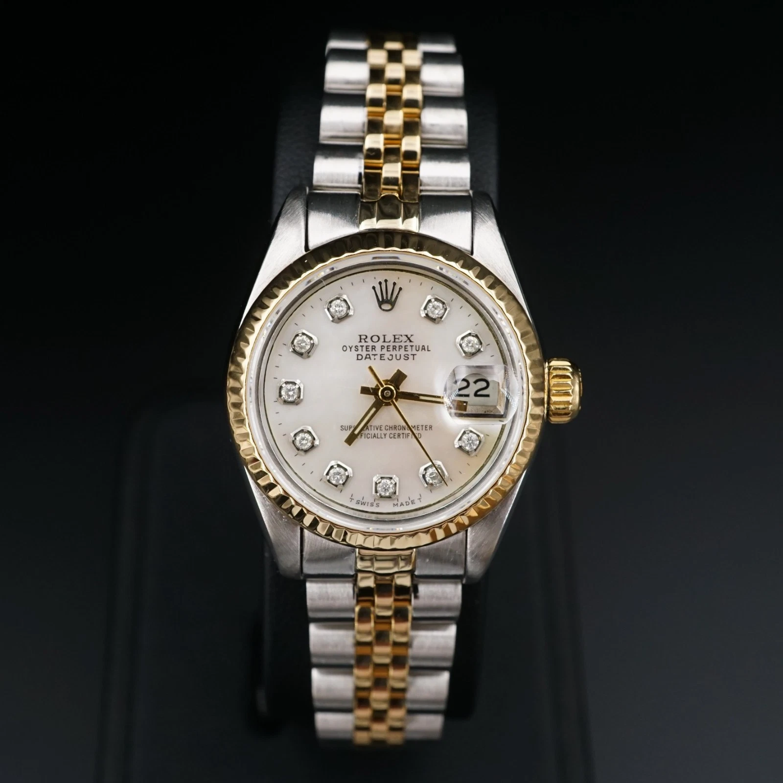 Ladies Rolex Diamond MOP 69173 SS 18k 1985 26mm Jubilee Warranty Watch, view 2
