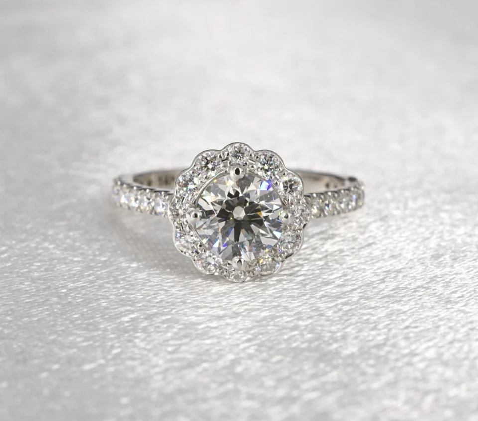 14k White Gold 1.01 carat Diamond Engagement Ring Halo J SI2 Size 6.5 GIA CO1333
