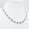 13ctw Natural Blue Sapphire Diamond Floral Quatrefoil Necklace 16.5" 18k, view 6