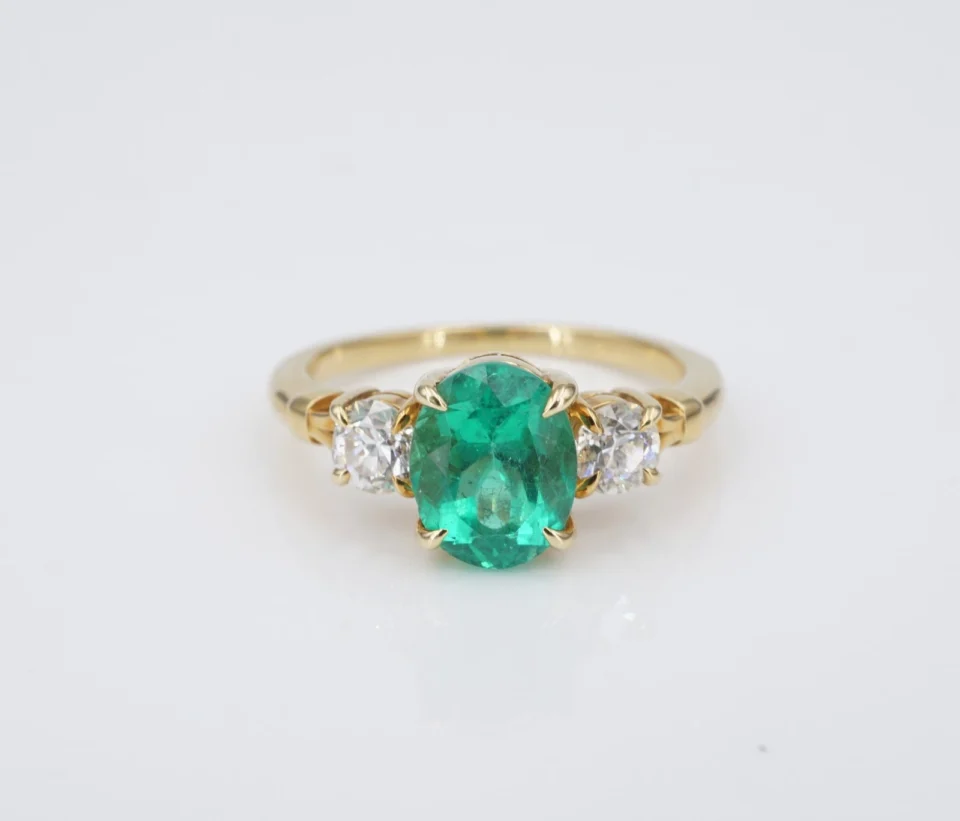 18k Gold Natural Colombian Emerald Diamond Ring 3-Stone 2.5 ctw Sz 8 GIA RG4866