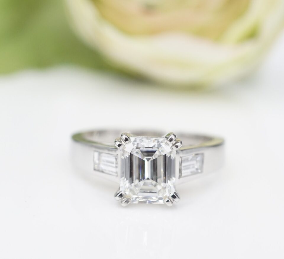 French Diamond Engagement Ring Platinum 1.9ct Emerald Size 6.25 G VS1 HRD RG4648