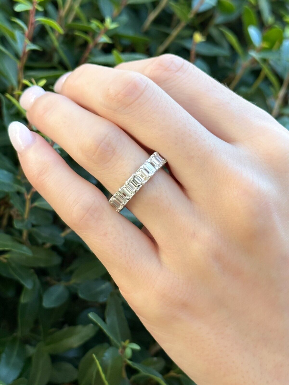 Platinum 5 ct Emerald Cut Diamond Eternity Band Ring Size 6 Anniversary, view 2