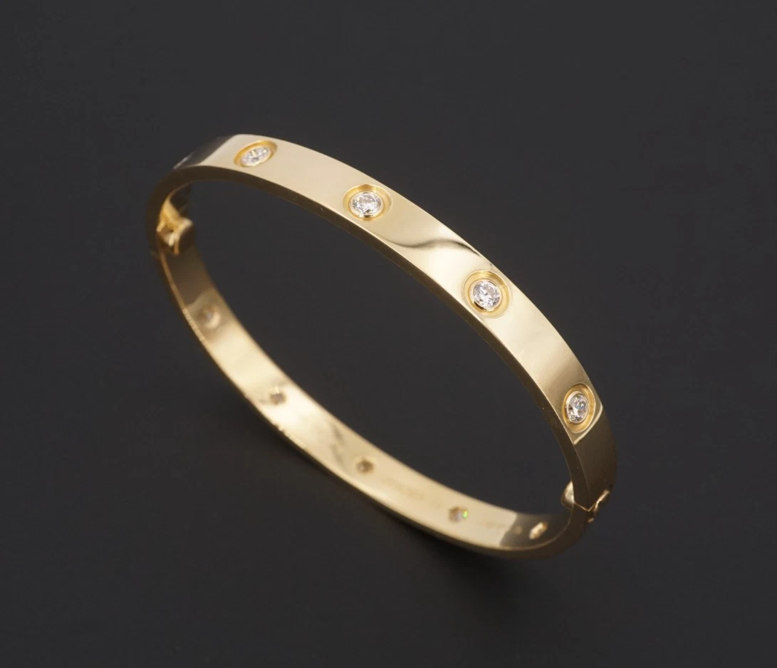 Cartier 10 Diamond Love Bracelet 18k Yellow Gold Size 17 w Box, view 4