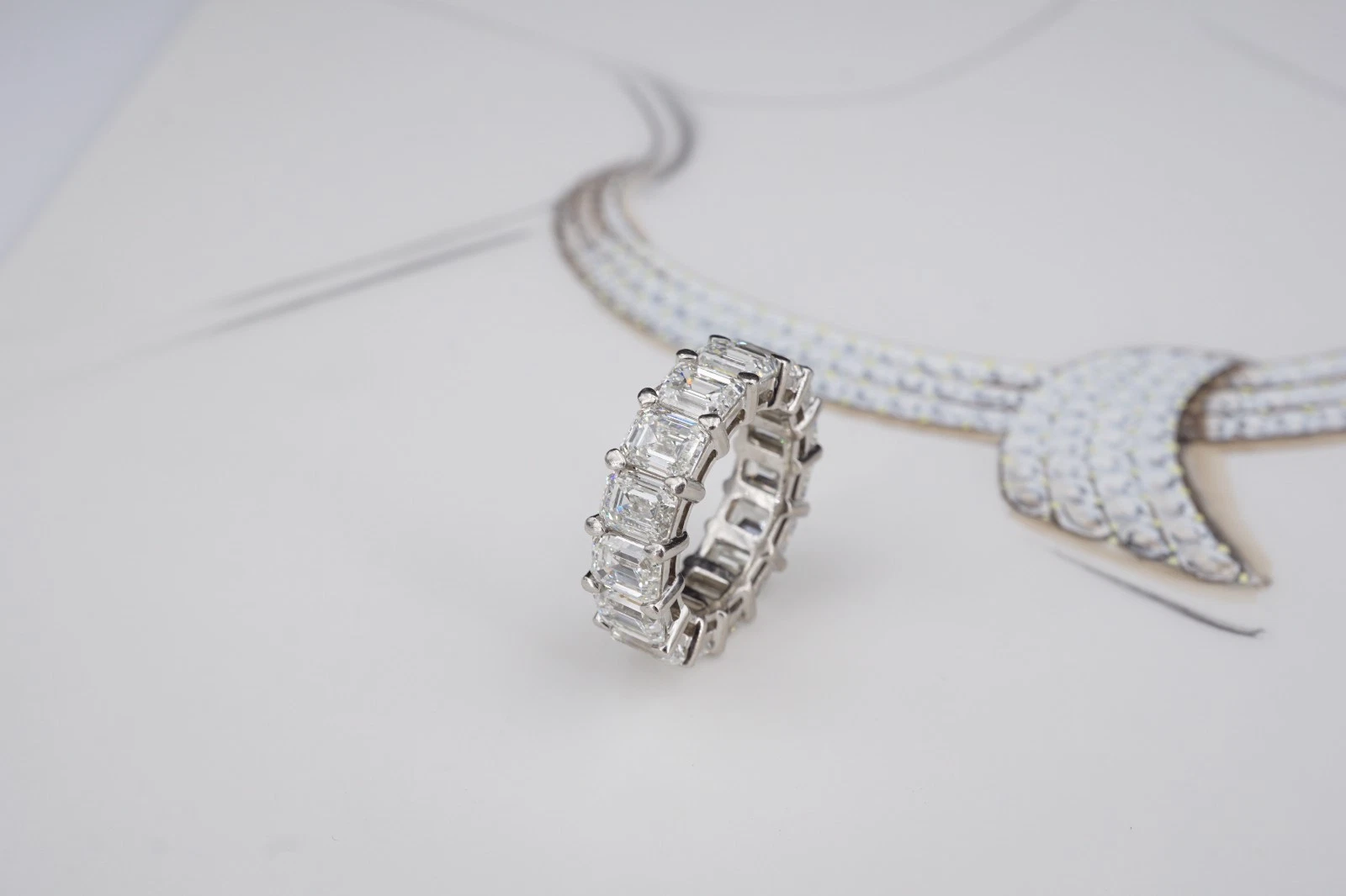 Platinum 9 ctw Emerald Cut Diamond Eternity Band Ring Size 4 GIA G VS, view 10