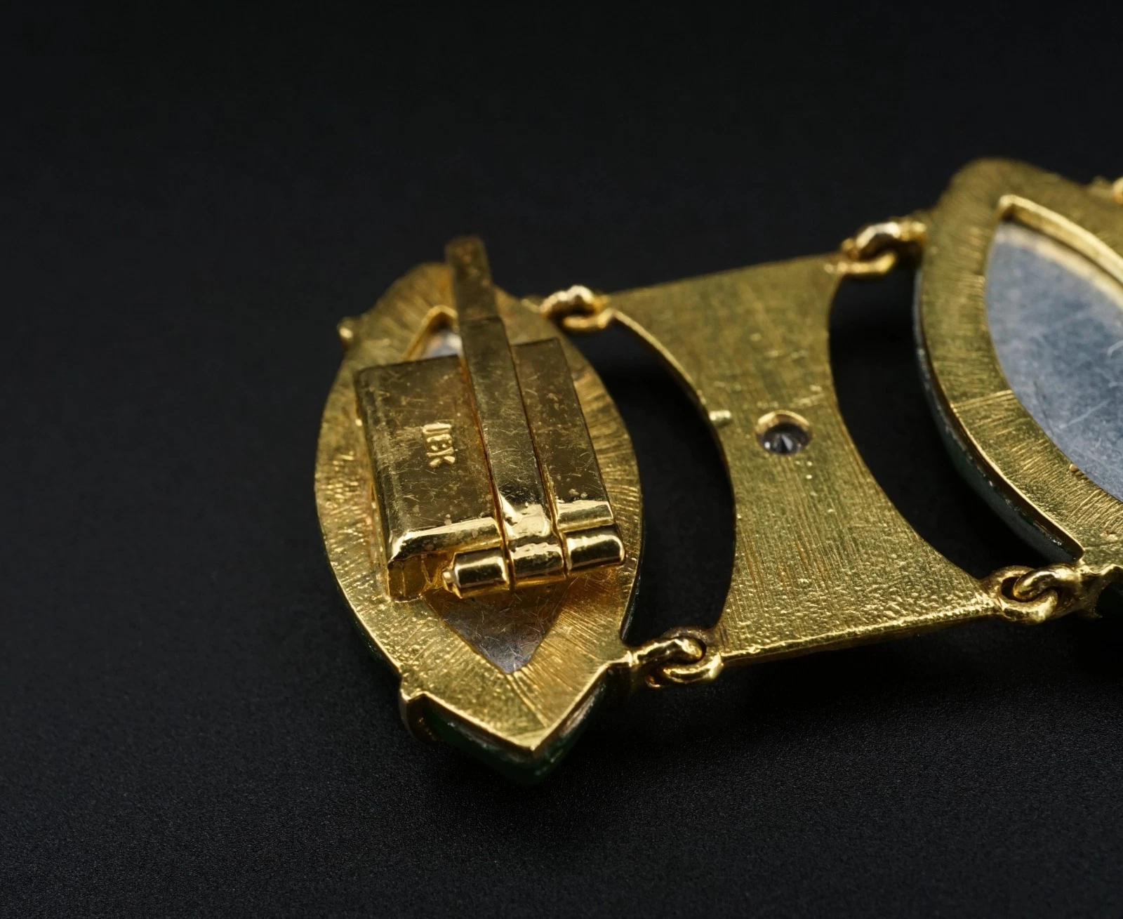 Vintage 18k Carved Blue Favrile Glass Diamond Suite 1.4ctw Yellow Gold, view 11