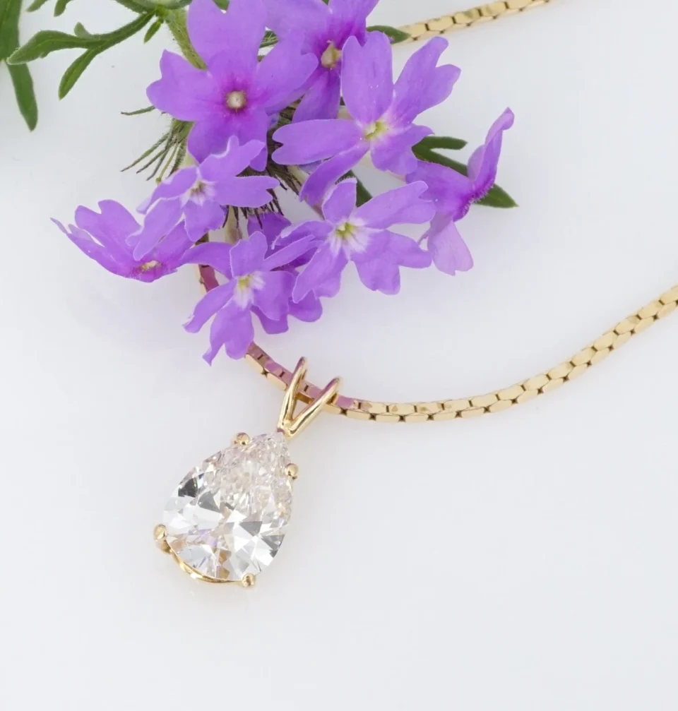 14k 2.7ct Natural Pear Diamond Solitaire Pendant Necklace Yellow Gold 16", view 3
